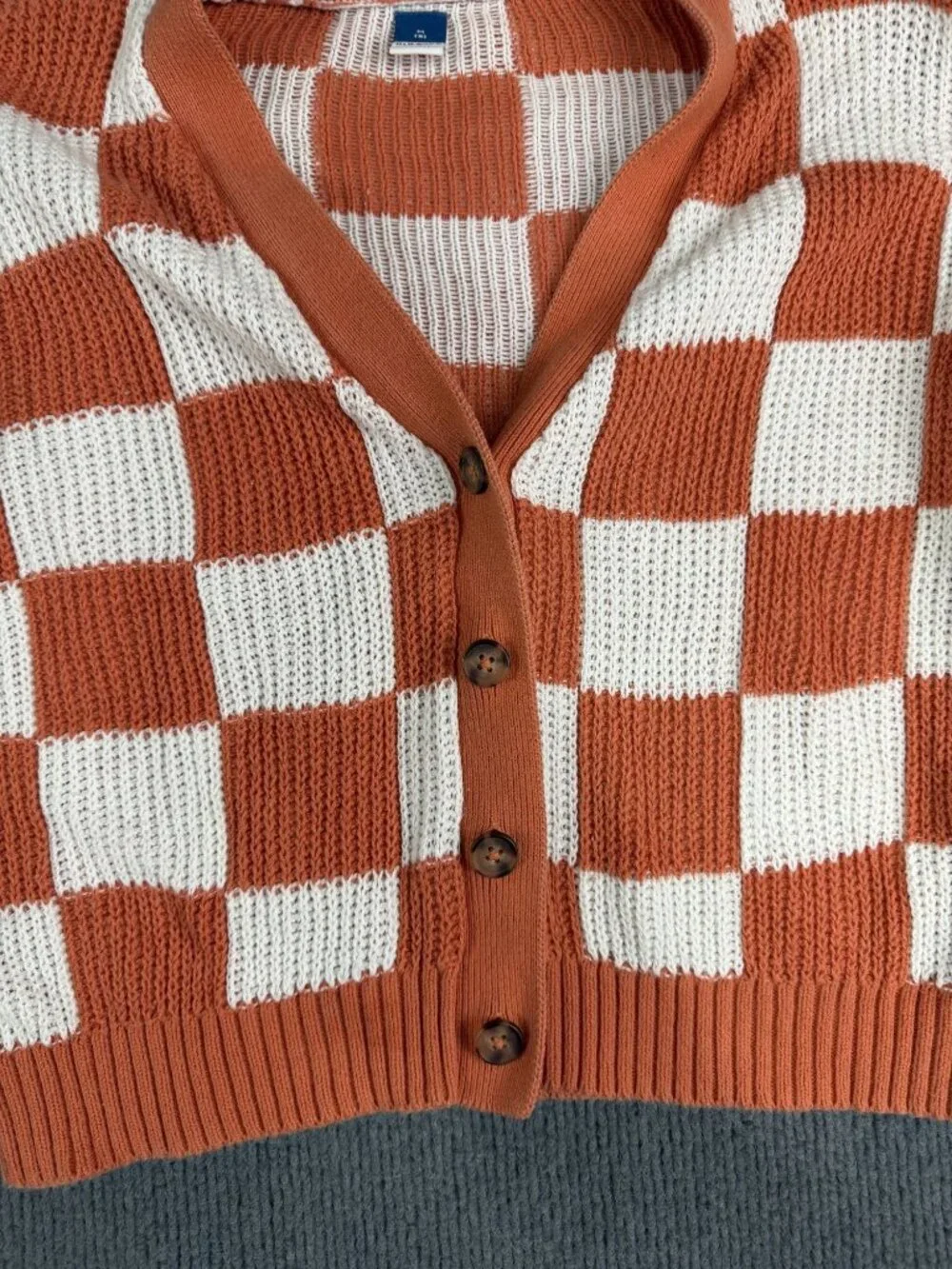 Old Navy Kids Orange & White Checkered Knit Button-Up Cardigan Size M (8)